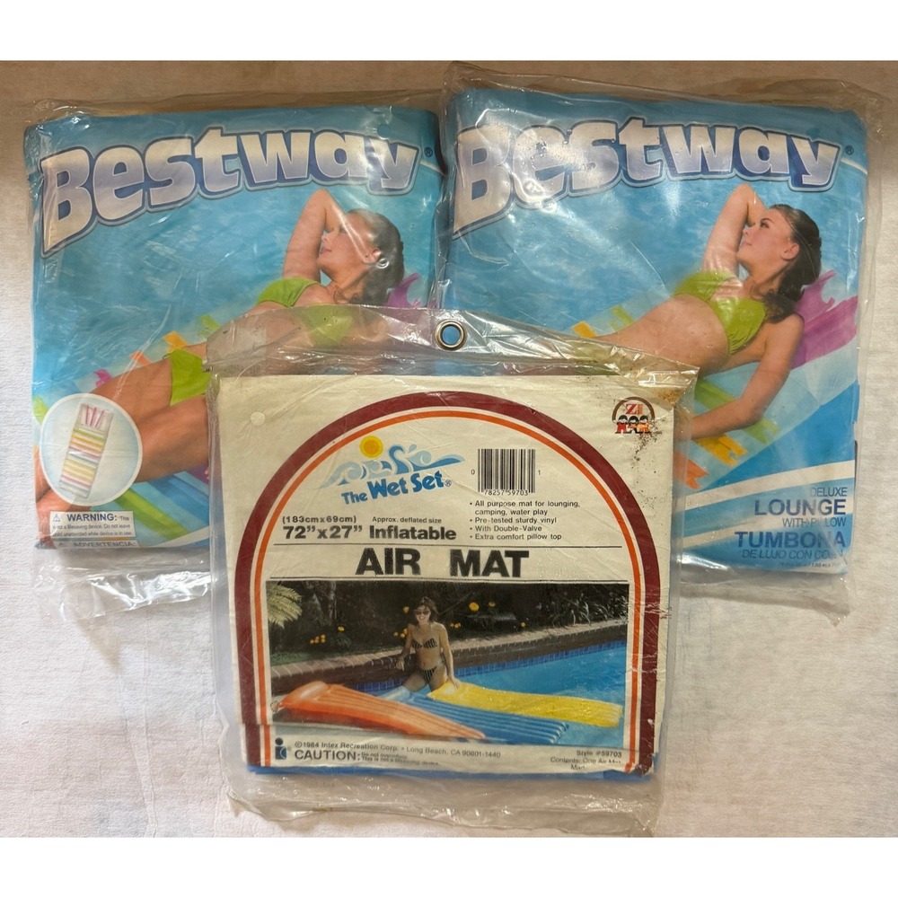 Vintage Bestway Deluxe Lounge with Pillow (2) + Intex Wet Set Air Mat NOS Sealed